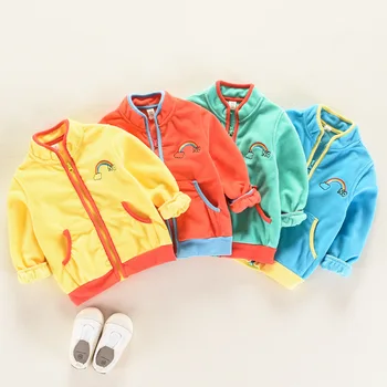 

Girls Boys Child hot-selling Autumn Outerwear Winter Polar Fleece Fabric Thickening Fleece Rainbow Embroidery Coat Jacket
