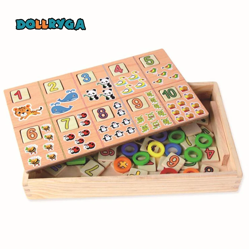 DOLLRYAG Montessori Wooden Math Kids Toys For Children Wooden Cartoon Animals Preschool Digital operation Early Learning Toys 