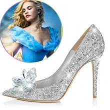 2017 neue Strass High Heels Cinderella Schuhe Frauen Pumpt spitz Frau Kristall Hochzeit Schuhe 9 cm ferse große größe