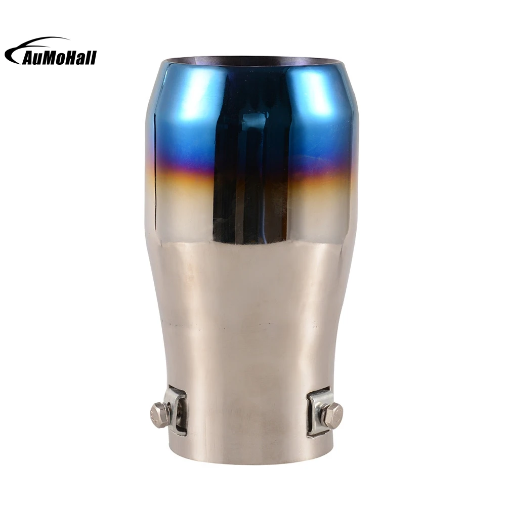 font b Car b font Stainless Steel Straight Silver Blue Chrome Round Tail Muffler Automobile