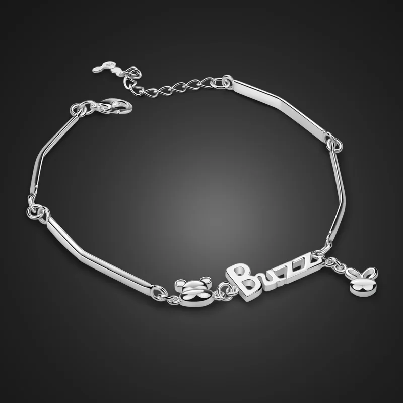 Женский браслет из серебра 925 пробы с буквенным кулоном|sterling silver bracelet|solid bracelet925