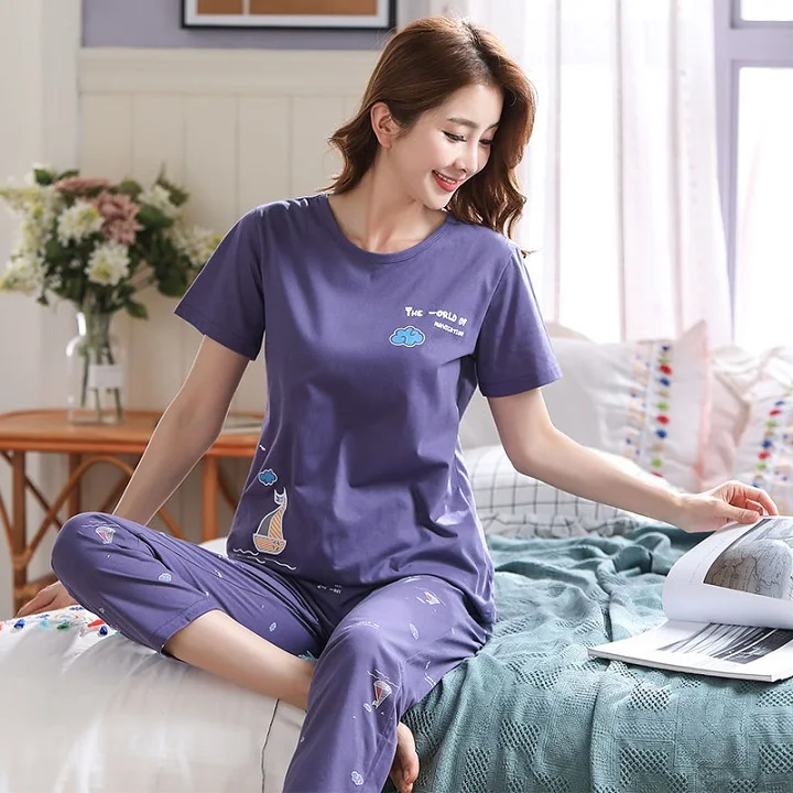 cute pjs Spring Women Pajamas Short Sleeve Pijama Female Pajama Set 5XL Pyjamas Cotton Pajamas For Women Sleepwear Homewear Sleep Lounge cute pajamas for women Pajama Sets