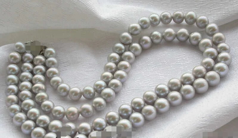 

Free shipping >>>>>>z3129 2strands 10mm round gray freshwater pearl necklace