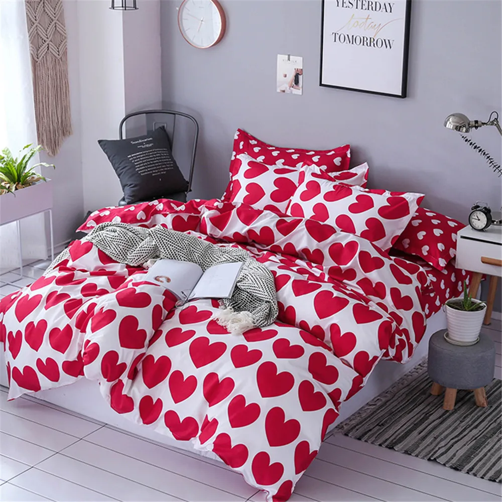 

Red Love Heart home textie bedding sets 3/4pcs twin full queen king duvet cover set bedclothes bed sheet pillowcase girl gift