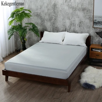 

Solid Fitted Sheet Mattress Cover Printing Bedding Linens Plain Bed Sheets With Elastic Band Double 160x200cm Coffee