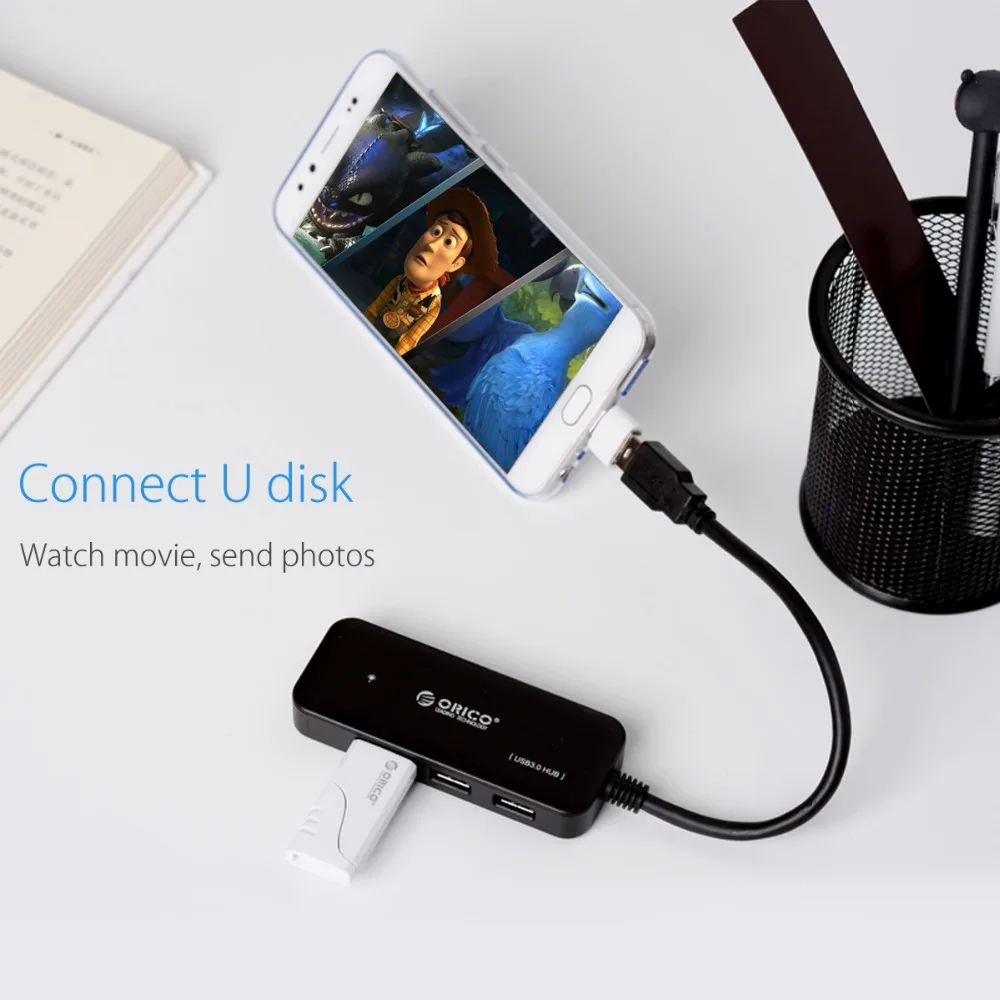Концентратор ORICO с 4 портами USB 3 0 и поддержкой OTG длина кабеля 15 см|USB-хабы| |