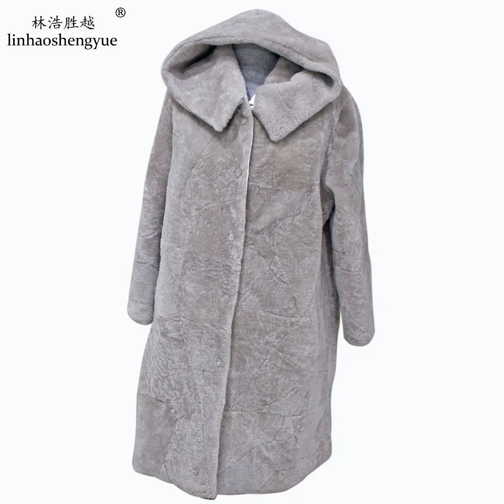 Linhaoshengyue, овечья шерсть, Кашемировое женское длинное пальто с капюшоном, специальный капюшон, воротник, модное женское пальто