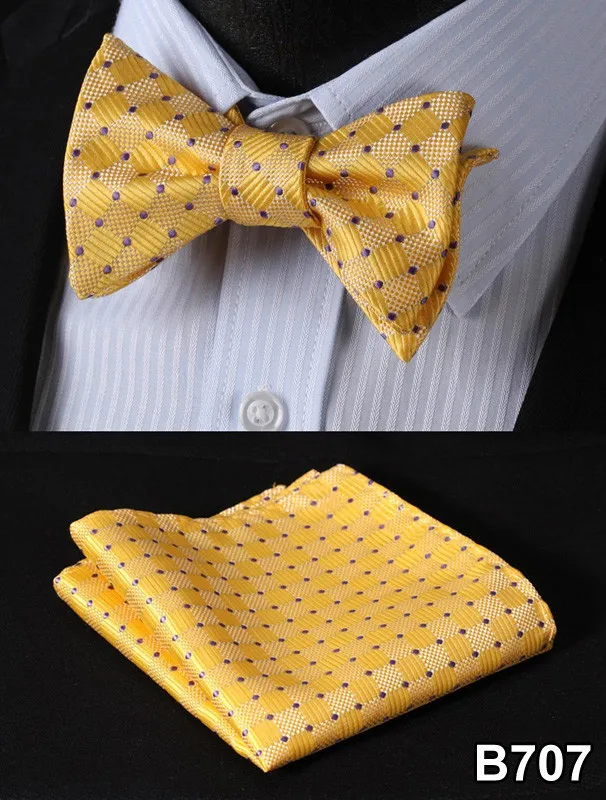 Клетчатый Ftoral Shtipe100% шёлковый жаккардовый тканый мужской галстук-бабочка, Свадебный галстук-бабочка карман квадратный носовой платок галстук-бабочка набор костюм с платком B7