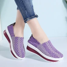 Женская спортивная обувь на танкетке 5 см для похудения; Женская дышащая Летняя обувь ручной работы для девочек; фитнес-обувь; Прогулочные кроссовки; Размеры 35-40