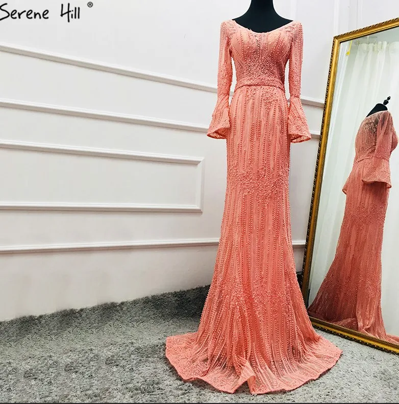 Robe De Soiree вечерние платья с v-образным вырезом Русалка жемчуг Кристалл Сексуальные Длинные рукава Модные Вечерние Платья - Цвет: pink