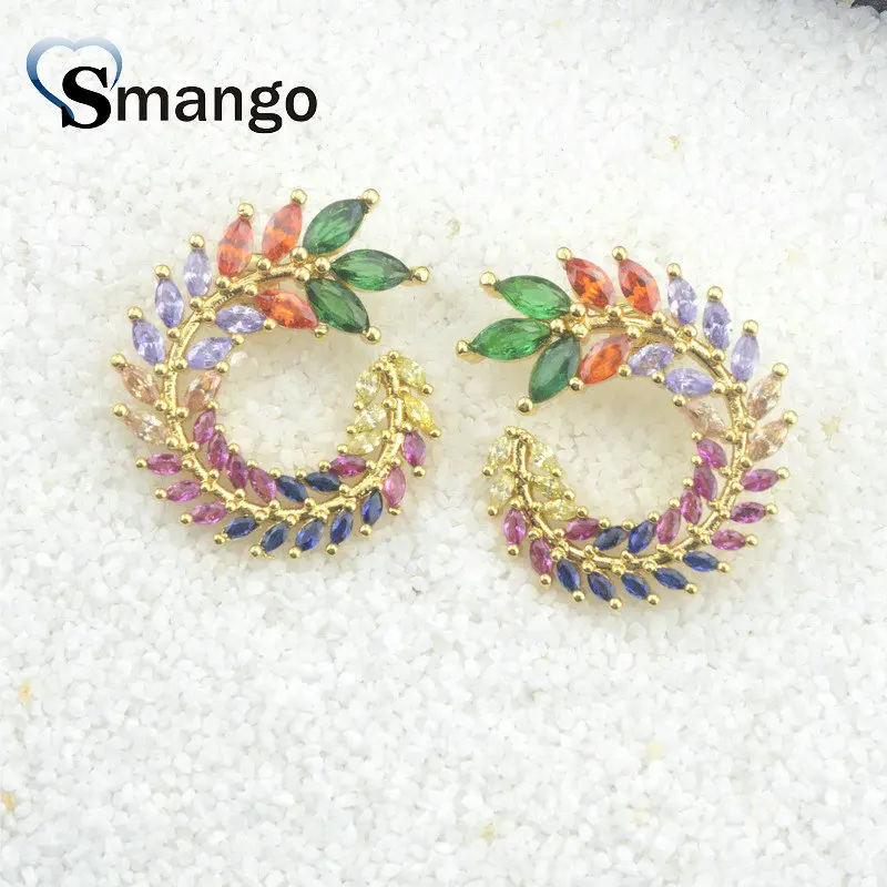 

5 Pairs,The Rainbow Series Fashion Jewelry ,The Circle Shape Earring, Top Quality Gold Plating CZ EarStud