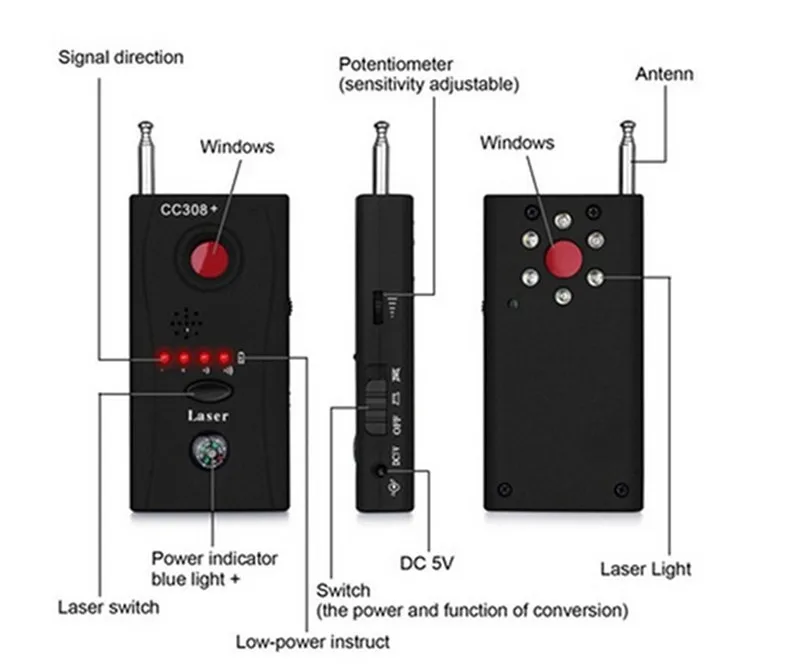 Full Range Anti - Spy Bug Detector CC308 Mini Wireless Camera Hidden Signal GSM Device Finder Privacy Protect Security