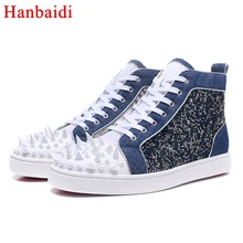 Hanbaidi Fashion Air Mesh Mens Casual Shoes Luxury Denim Rivets Studed lace Up Mens Laofers Runway