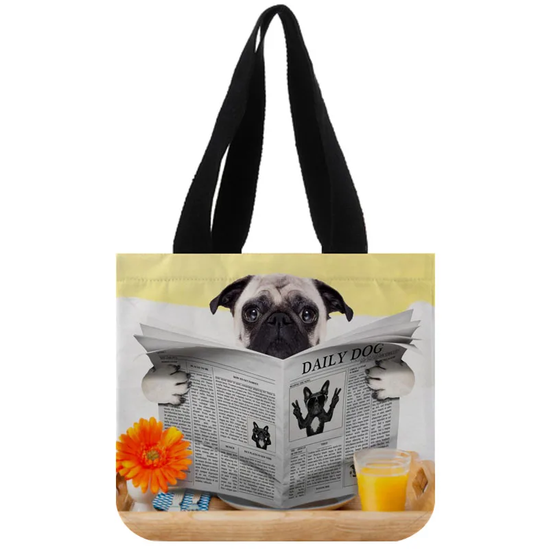 

Custom pug Tote Bag Reusable Handbag Women Shoulder Cloth Pouch Foldable Cotton Canvas Shopping Bags