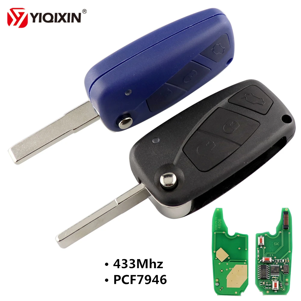 

YIQIXIN 3 Button Flip Folding Remote Car Key 433Mhz PCF7946 Chip For Fiat Remote Key For Fiat 500 Panda Idea Punto Stilo Ducato