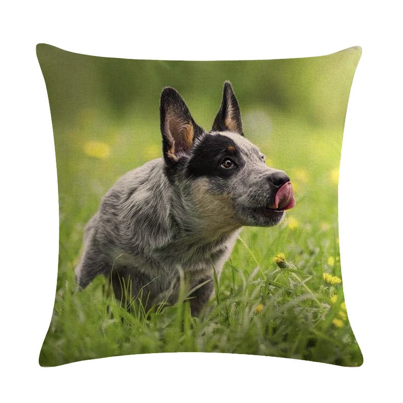 Льняная наволочка с изображением австралийской овчарки для домашнего дивана с изображением животного собаки 45*45 наволочка см 907