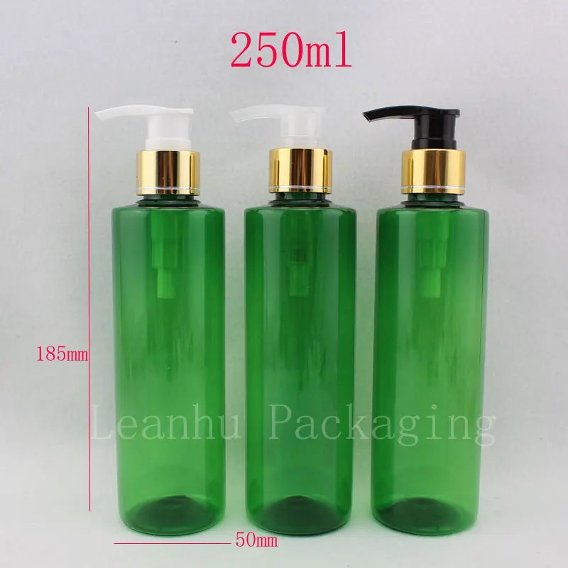 250 мл X 20 зеленый крем для тела алюминиевая винт помпа для лосьона косметические пластиковые бутылки, 250 г жидкое мыло шампунь флакон с