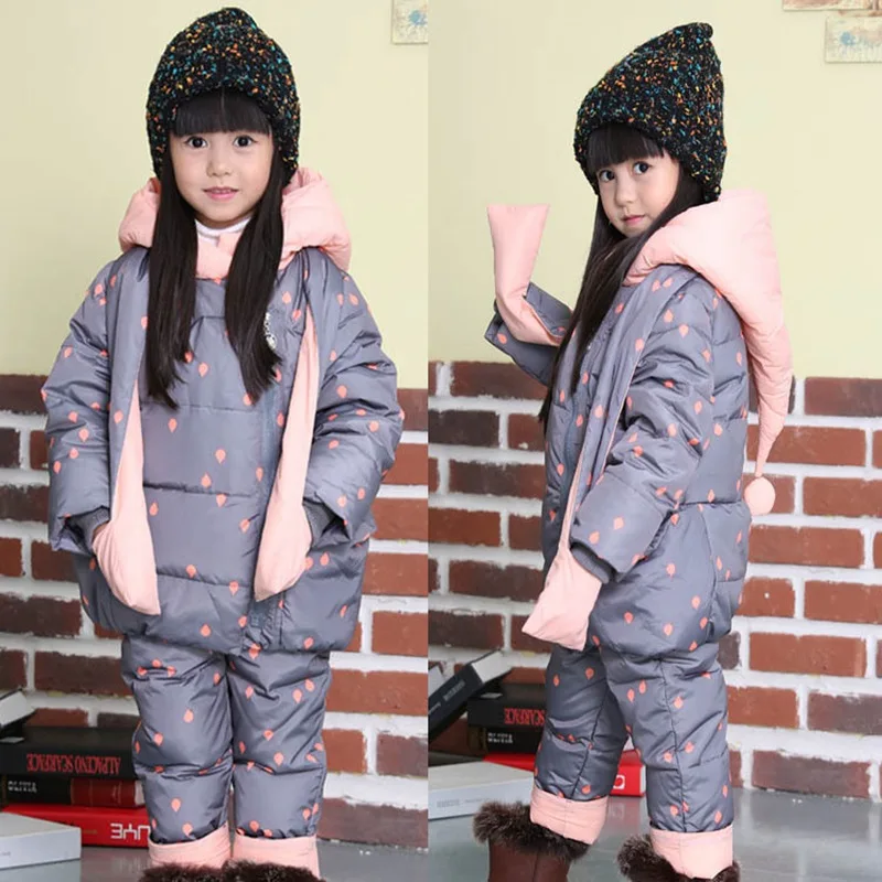 

Winter Baby Girl's Down Jackets Kids Snowsuit Children Clothing sets Overalls Suit Down Jacket Outerwear Coat+Pant Jumpsuit