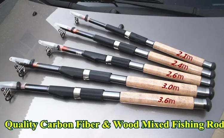 Hybrid Carbon Fishing Rod Telescopic Fishing Pole Imitation Wood Handle Metal Rear Cover Sea Fishing Rod 2.1-3.6M  (2)