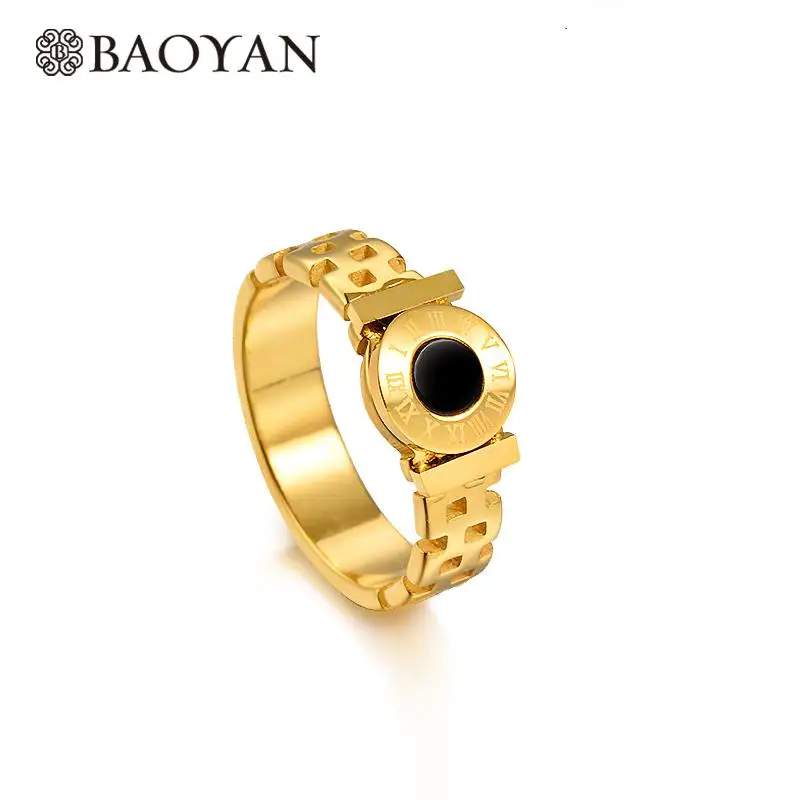 Baoyan выгравированное римское кольцо с цифрами Золотое обручальное кольцо из нержавеющей стали черное акриловое кольцо в сетку кольца для мужчин и женщин - Цвет основного камня: Black