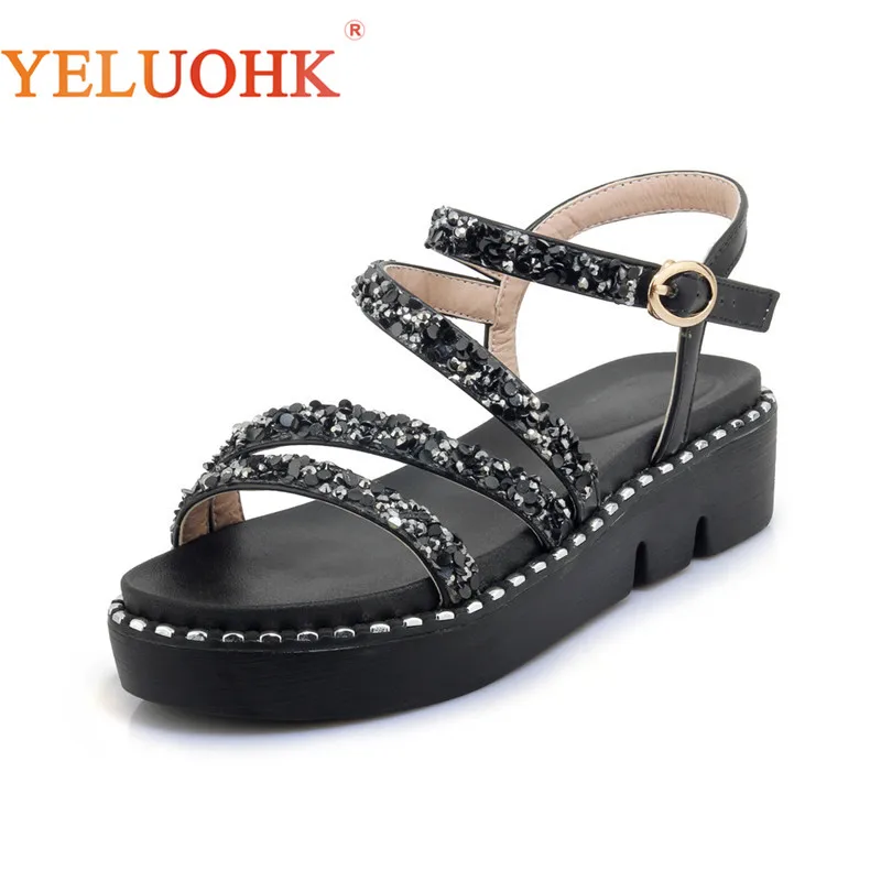 

34-44 Fashion Women Sandals Flat Plus Size 2018 Summer Shoes Gold Silver Platform Sandals