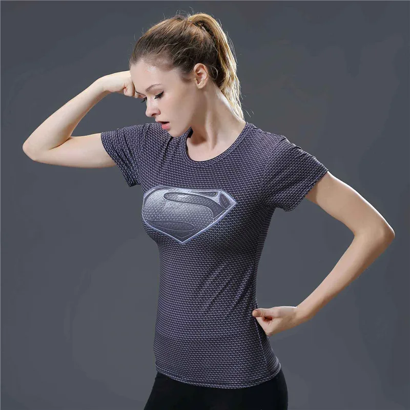 7  High Elastic Fitness Fashion Tshirt Women Summer Top Short Sleeve O-neck Compression Shirt Gyms Tight Tee Shirt Femme T-shirt