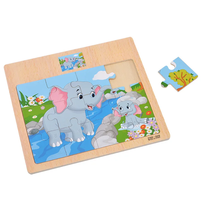 Wooden Children's Toys 12 Pieces Cartoon Puzzle Cartoon Animals/Transportation Cognitive Toys Intelligence Teaching Aids