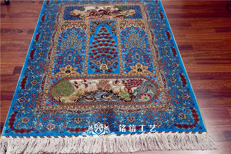 3'x4. 5' коврик с геометрическим орнаментом ручная переплетение мусульманский молитвенный коврик шелковый ковер Турция Дизайн Шелковый ковер с восточным рисунком пол