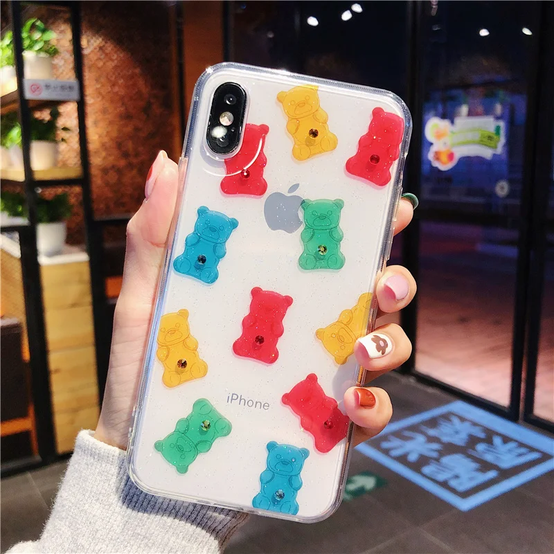 

Cute Candy bear diamond Glitter case for iphone XS Max X XR for iphone 6 6s 7 8 Plus Clear soft silicon case cover