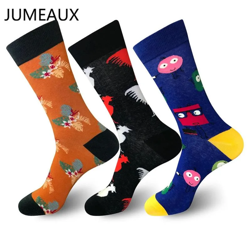 JUMEAUX с цветочным принтом носки без пятки Для мужчин жаккард хлопок Happy socks воздухопроницаемая комфортная обувь носки с мультяшным рисунком