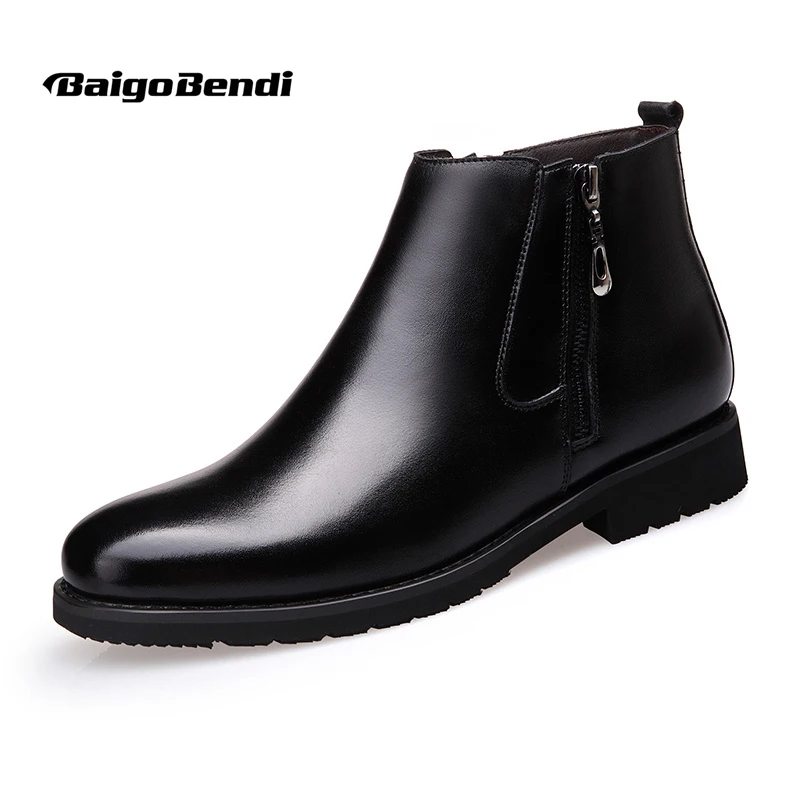 Clearance sale!! US 6 Cow Split Leather Mens Oxford Zipper Casual Ankle Boots Man Chukkas Warm Fur Winter Shoes