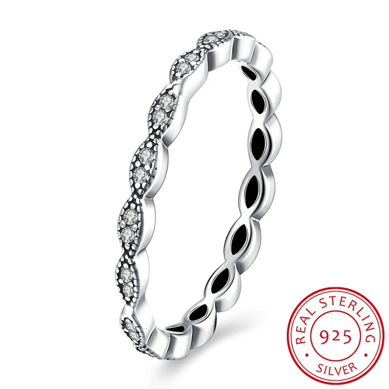 Inalis Аутентичные 100% стерлингового серебра 925 листья stackable Ring Clear кубического
