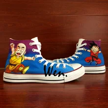 Wen Anime Shoes Hand Painted Design Custom Sneakers Dragon Ball Kid Goku Kid Krillin Men Women’s High Top Blue Canvas Sneakers