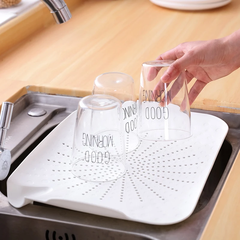 

Multi-function Tea Tray Home Kitchen Storage Put Cup Plastic Tea Cup Plate Rectangular Creative Double Layer Glass Drain Trays