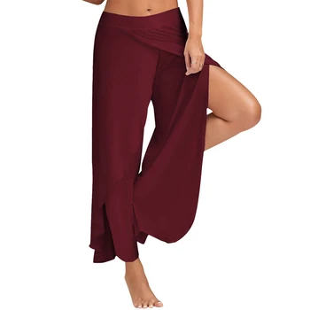 

M-5XL 2017 Casual Palazzo Pants Split Women Wide Leg Pants Summer Plus Size Elastic Waist High Split Loose Long Trousers