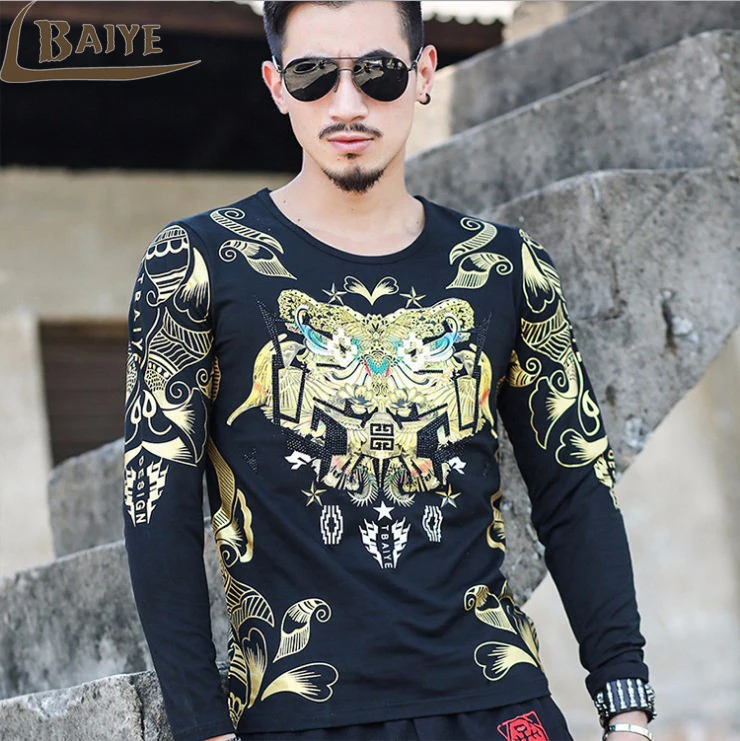

TBAIYE Mew Autumn Men T Shirts Luxury Brand Designer Long Sleeve T Shirt Fitness Dragon Print T Shirt Homme High Quality