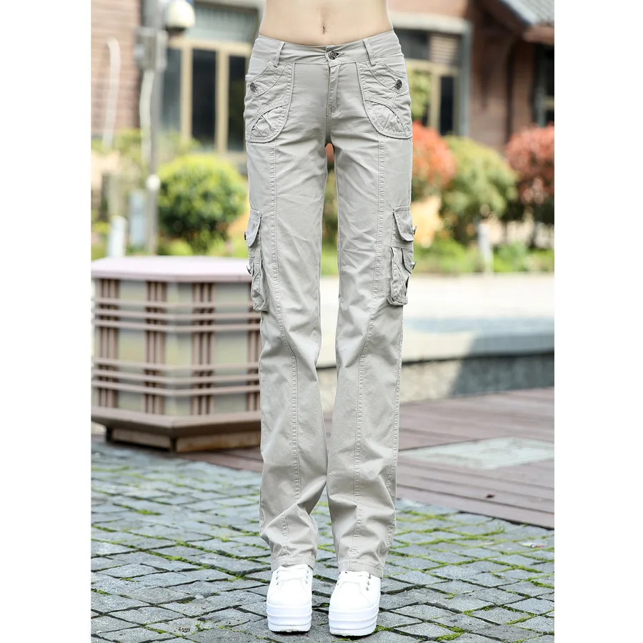 Женские хлопковые брюки карго Pantalon спортивные штаны в стиле милитари прямые с
