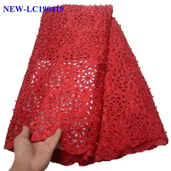 

Newest Red color French Beads Swiss Voile Lace Fabric 2019 High Quality African Swiss Lace Fabric 5 yards For Party Dress BXE01