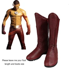 Флэш-ботинки для костюмированной вечеринки супергероя Kid flash Уолли Уэст Косплэй Обувь Kid flash Сапоги и ботинки индивидуальный заказ для взрослых мужчин Косплэй Аксессуары