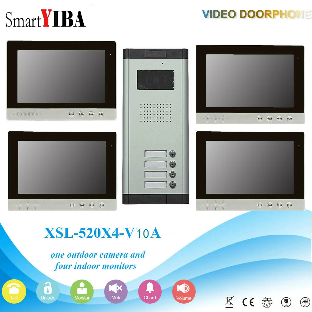 

SmartYIBA 10"Doorbell Camera 4 Buttons for 4 apartments Doorphone Kits Door Video Phone Intercom Access Control System