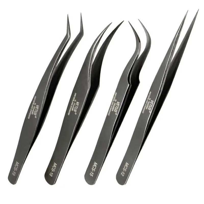 Vetus MCS Series Tungsten Premium Beauty Makeup Tweezers for Eyelashes Extension Ultra Fine Tip Pinzas - Цвет: 4PCS