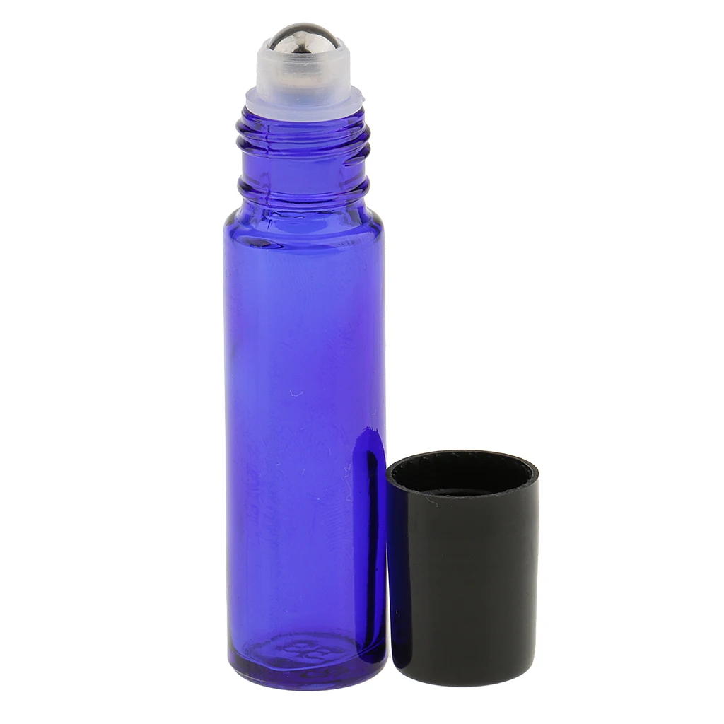 6pcs 10ml Refillable Empty Essential Oils Perfume Glass Roll On Bottles + 12 Mini Aluminum Liquid Funnels Set