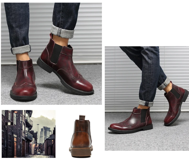 Casual Shoes Mens Ankle Chelsea Boots' Casual Leather Boots Men Luxury Round Toe Fashion Boot Slip-On Winter Boots Men Big Size (5)