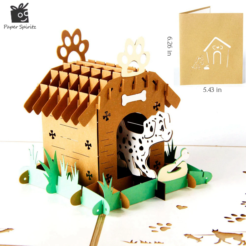 

3D pop up handmade postcards for birthday laser cut hollow vintage greeting cards Pet dog creative Animal gifts with envelopes