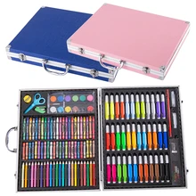 150 pcs/студенту, набор для рисования Рисование школьная художника поставки Алюминий коробка для детей подарок на день рождения, цветные карандаши, акварель кисти
