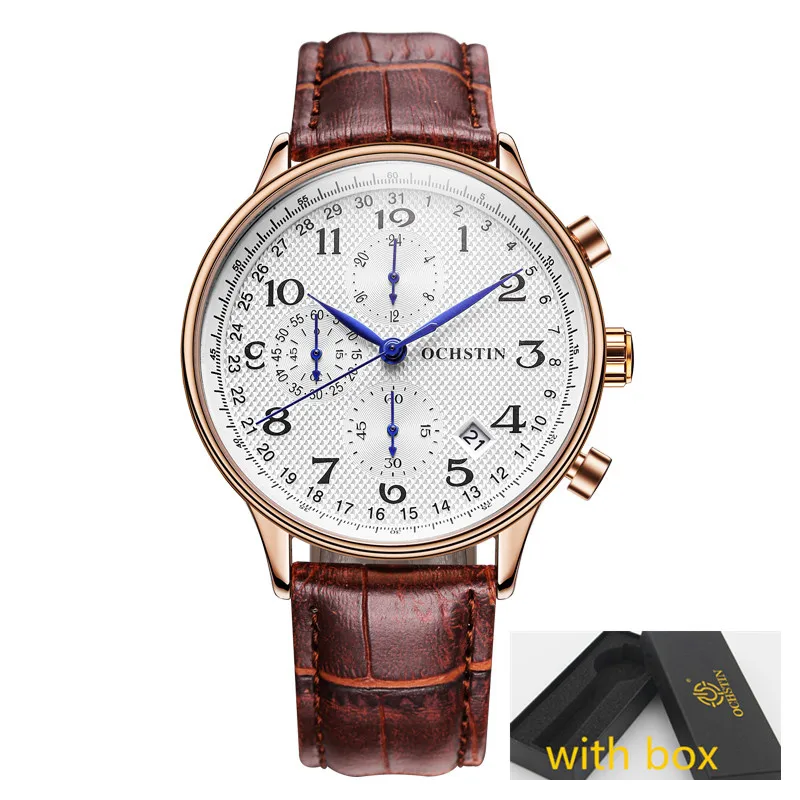 montre homme Роскошные Брендовые мужские часы спортивные часы мужские кварцевые часы-хронограф мужские наручные часы relojes hombre - Цвет: Rose White 050C Box