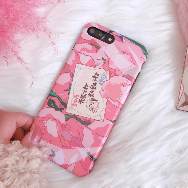 PGSD Fashion pink flowers Mobile phone shell for iphone XS MAX XR apple 7/8Plus 6s Soft silica gel case protected back cover |