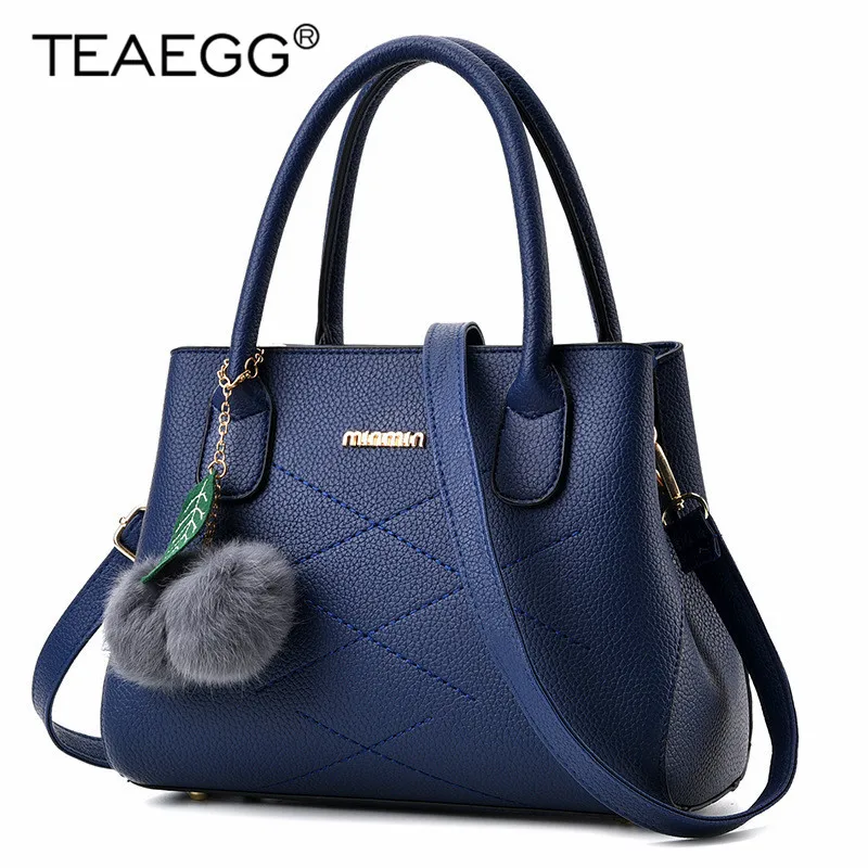 

TEAEGG Women Handbag PU Leather Women Shoulder Bag Small Doctor Crossbody Handbag Leaf Ball Designer Casual Women Bags