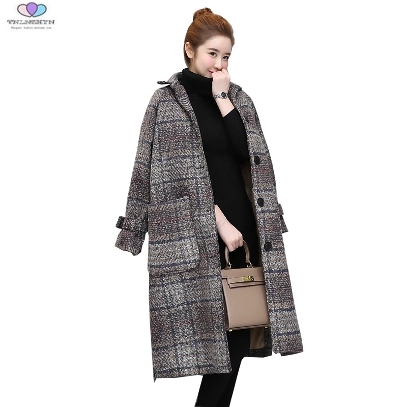 2019 New Autumn Winter Women Woolen Coat Fashion Plaid