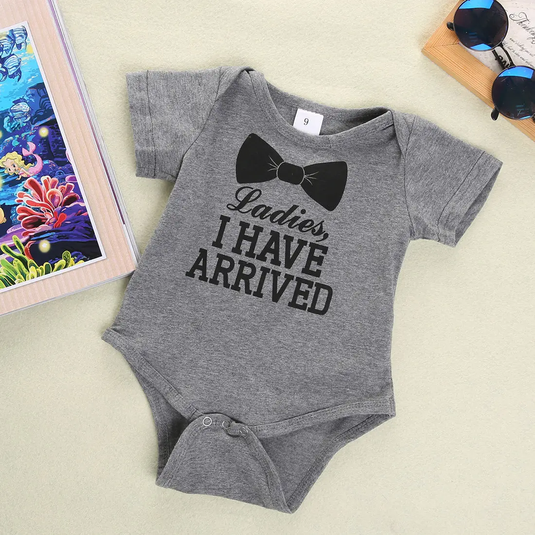 

2016 Children Clothing Baby Boys Girls Printed Bowtie WORTH THE WAIT Letters Cotton Romper Playsuit Outfits for 0-12M